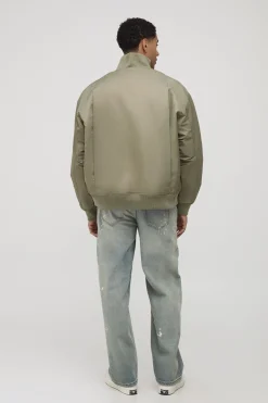 boohooMAN Veste bomber à coupe surdimensionnée, à côtes épaisses et col entonnoir<Homme Manteaux Et Vestes