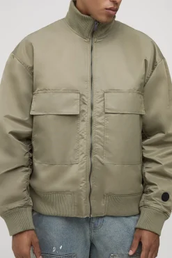 boohooMAN Veste bomber à coupe surdimensionnée, à côtes épaisses et col entonnoir<Homme Manteaux Et Vestes