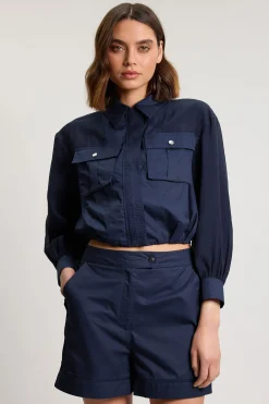 Veste Bomber Courte En Organdi Utilitaire Avec Détails De Poches