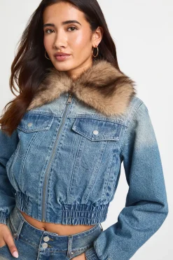 Veste Bomber En Denim Avec Col En Synthétique