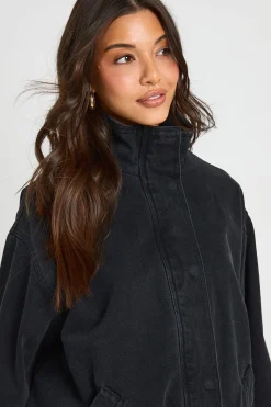 Veste Bomber En Denim À Col Cheminée