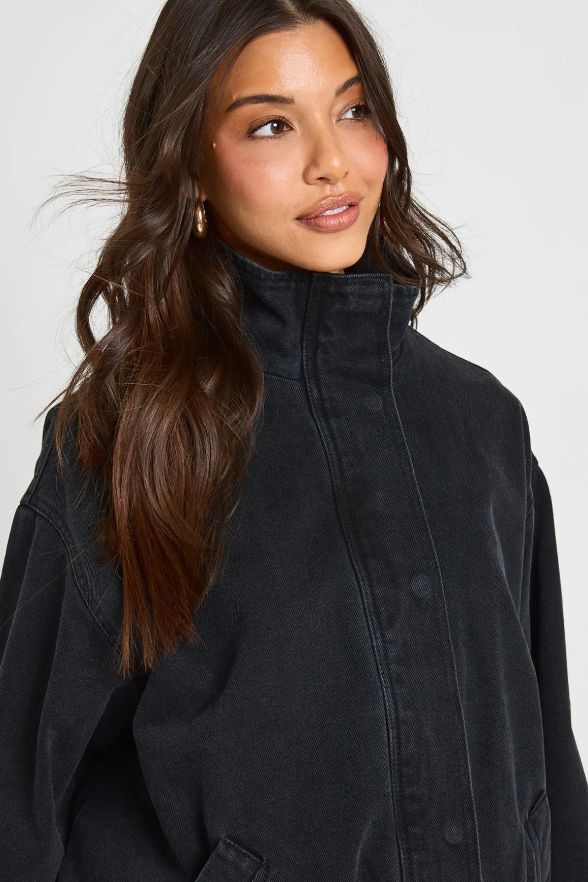 Veste Bomber En Denim À Col Cheminée
