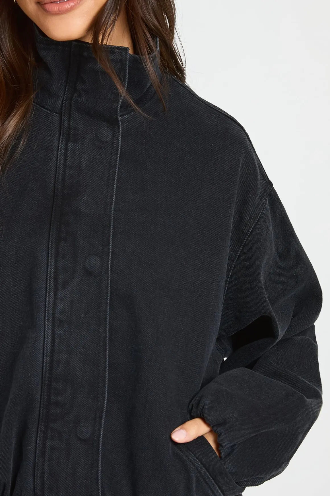 Veste Bomber En Denim À Col Cheminée