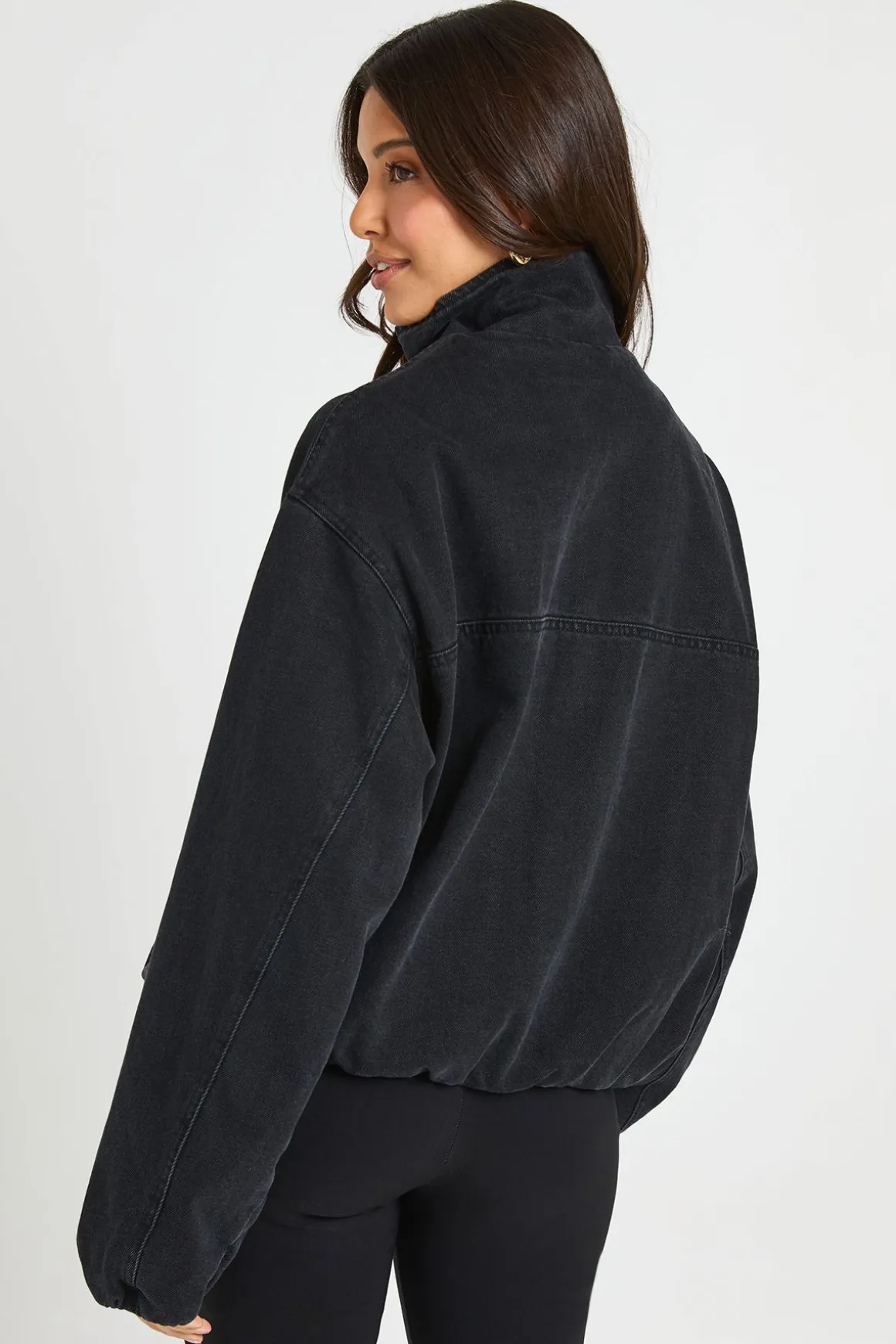 Veste Bomber En Denim À Col Cheminée