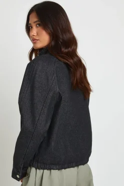 Veste Bomber En Denim À Col Montant