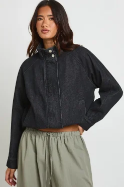 Veste Bomber En Denim À Col Montant
