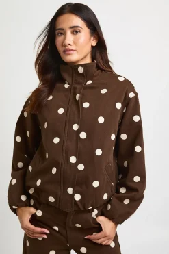 Veste Bomber En Denim À Col Montant À Pois