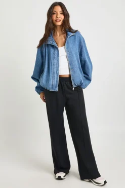 boohoo Veste Bomber En Denim À Col Montant<Femme Manteaux Et Vestes D’Automne|Denim
