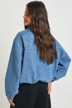 boohoo Veste Bomber En Denim À Col Montant<Femme Manteaux Et Vestes D’Automne|Denim