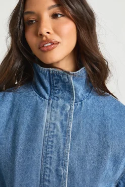 boohoo Veste Bomber En Denim À Col Montant<Femme Manteaux Et Vestes D’Automne|Denim