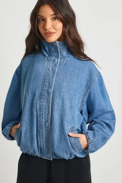 boohoo Veste Bomber En Denim À Col Montant<Femme Manteaux Et Vestes D’Automne|Denim