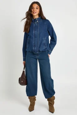 boohoo Veste Bomber En Denim À Col Montant<Femme Manteaux Et Vestes D’Automne|Denim
