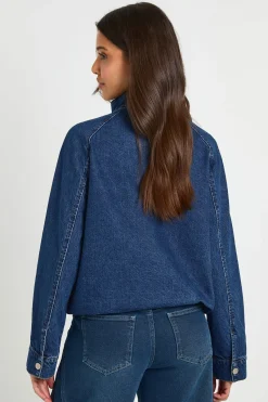 boohoo Veste Bomber En Denim À Col Montant<Femme Manteaux Et Vestes D’Automne|Denim