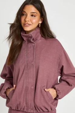 Veste Bomber En Denim À Col Montant