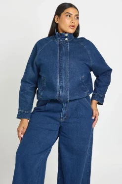 boohoo Veste Bomber En Denim Grande Taille Col Montant<Femme Denim|Vestes & Manteaux