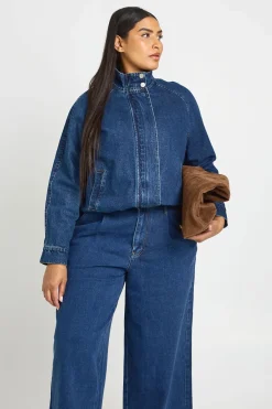 boohoo Veste Bomber En Denim Grande Taille Col Montant<Femme Denim|Vestes & Manteaux
