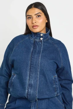 boohoo Veste Bomber En Denim Grande Taille Col Montant<Femme Denim|Vestes & Manteaux