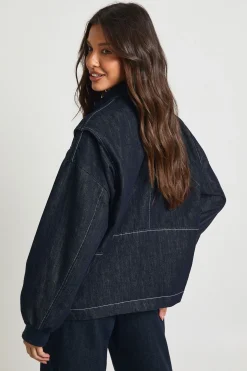 Veste Bomber En Denim À Surpiqûres Contrastantes