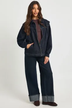 Veste Bomber En Denim À Surpiqûres Contrastantes