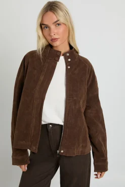 boohoo Veste bomber en faux suède<Femme Looks Chocolat|Manteaux Et Vestes D’Automne
