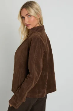 boohoo Veste bomber en faux suède<Femme Looks Chocolat|Manteaux Et Vestes D’Automne