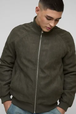 boohooMAN Veste bomber en faux suède à col entonnoir, coupe Regular Fit Raglan<Homme Manteaux Et Vestes
