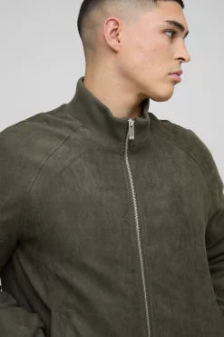 boohooMAN Veste bomber en faux suède à col entonnoir, coupe Regular Fit Raglan<Homme Manteaux Et Vestes