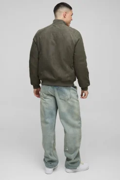 boohooMAN Veste bomber en faux suède à col entonnoir, coupe Regular Fit Raglan<Homme Manteaux Et Vestes