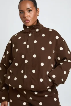 Veste Bomber En Jean À Col Montant Et Pois Grande Taille