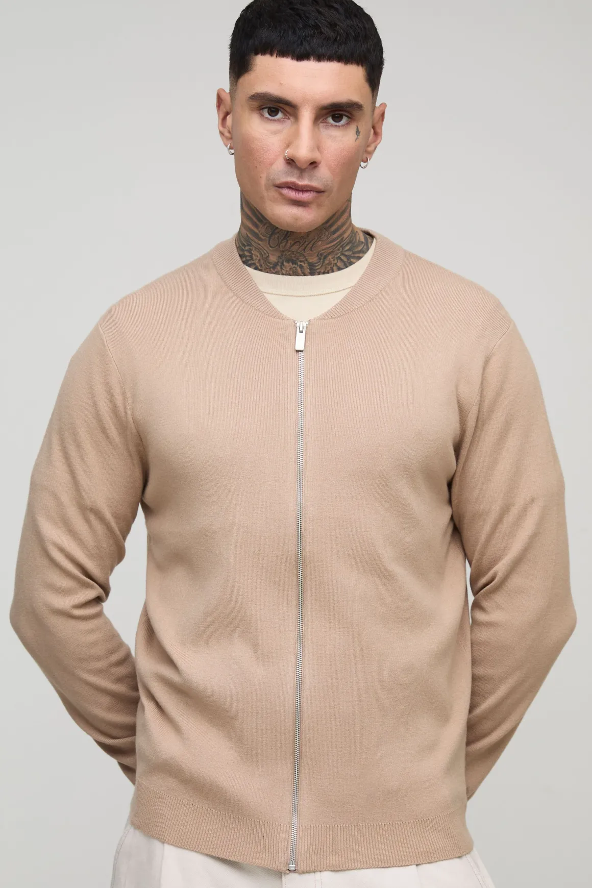Veste bomber en maille basique pour grand gabarit, coupe régulière