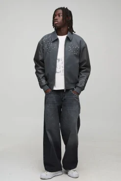 Veste bomber en melton à appliqué croisé orné, style boxy
