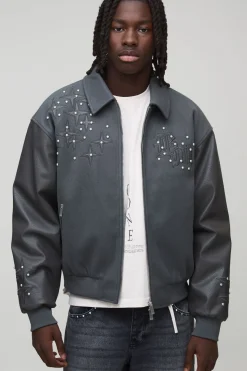 Veste bomber en melton à appliqué croisé orné, style boxy