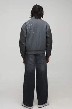 Veste bomber en melton à appliqué croisé orné, style boxy