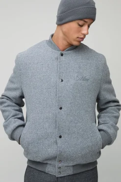 Veste bomber en melton brodée à coupe régulière, grande taille