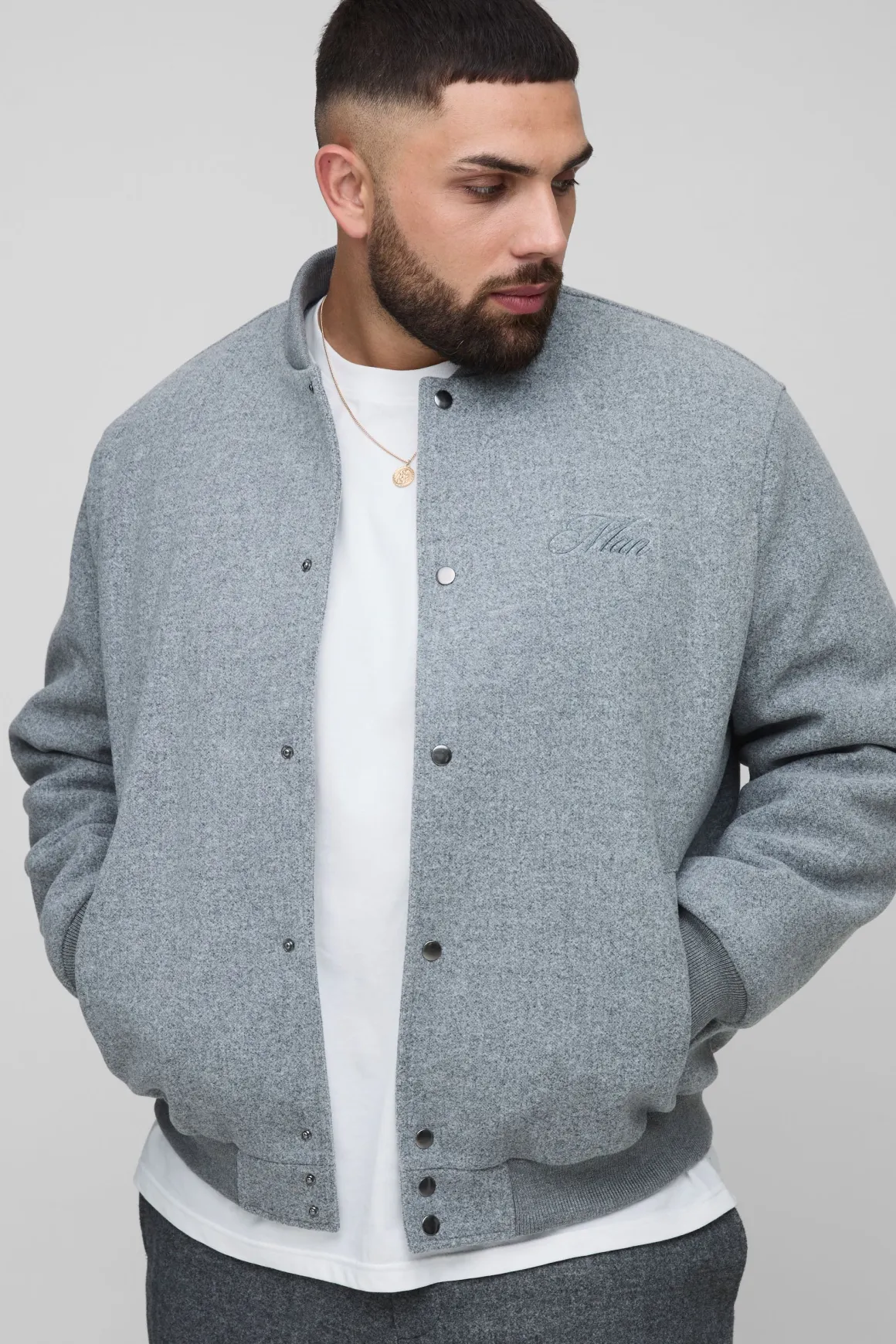 Veste bomber en melton brodée Regular Fit Plus