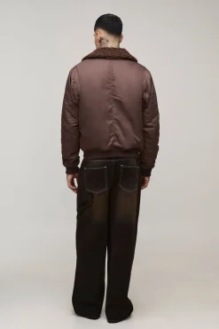 Veste bomber en nylon bouclé, coupe régulière grande taille, à col synthétique