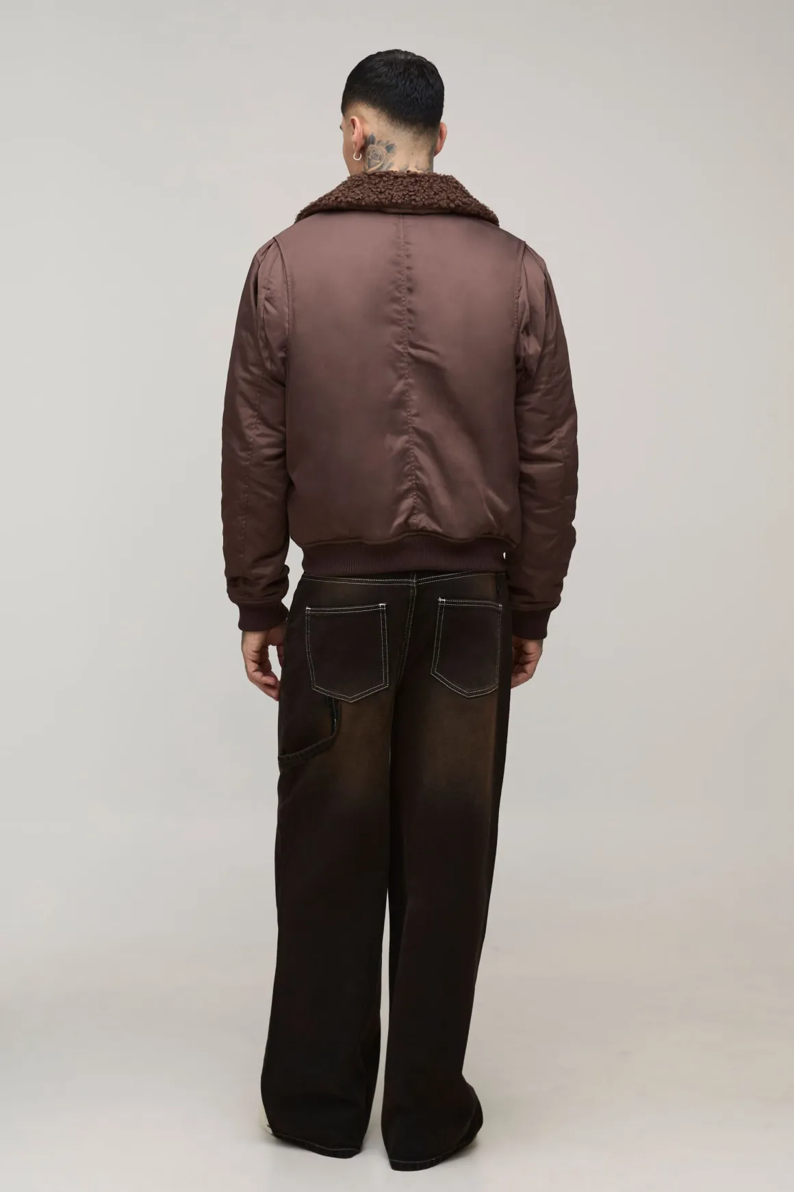 Veste bomber en nylon bouclé, coupe régulière grande taille, à col synthétique