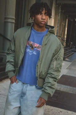 Veste bomber en nylon à capuche, à la coupe ample et ourlet incurvé