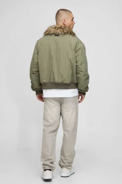Veste bomber en nylon à col en synthétique, coupe régulière
