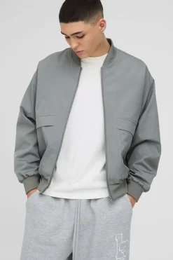 Veste bomber en nylon à coupe ample avec détails de couture boxy