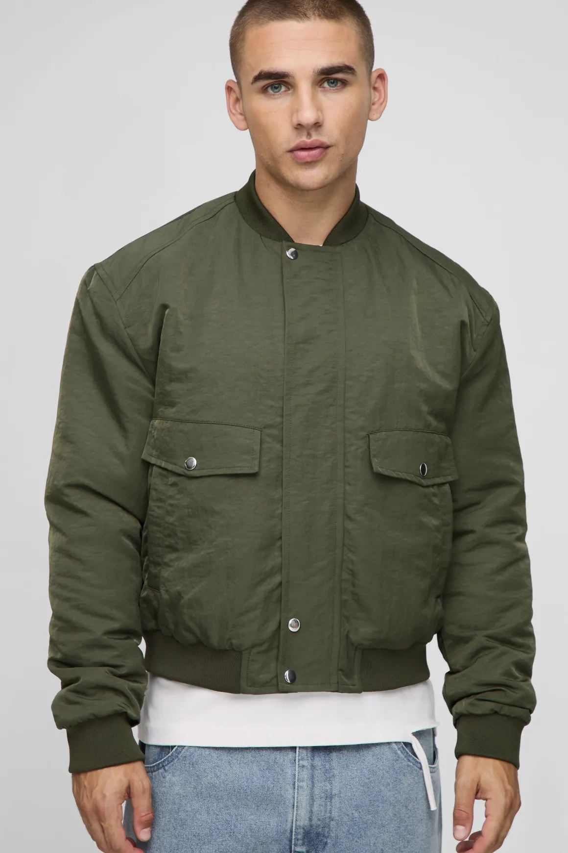 Veste bomber en nylon froissé effet pêche, coupe régulière