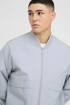 Veste bomber en nylon oversize à coupe carrée avec détails de couture