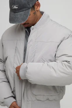 Veste bomber en nylon peached avec détails de couture surdimensionnés