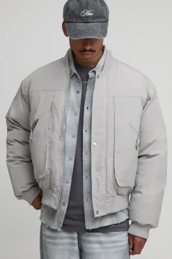 Veste bomber en nylon peached avec détails de couture surdimensionnés