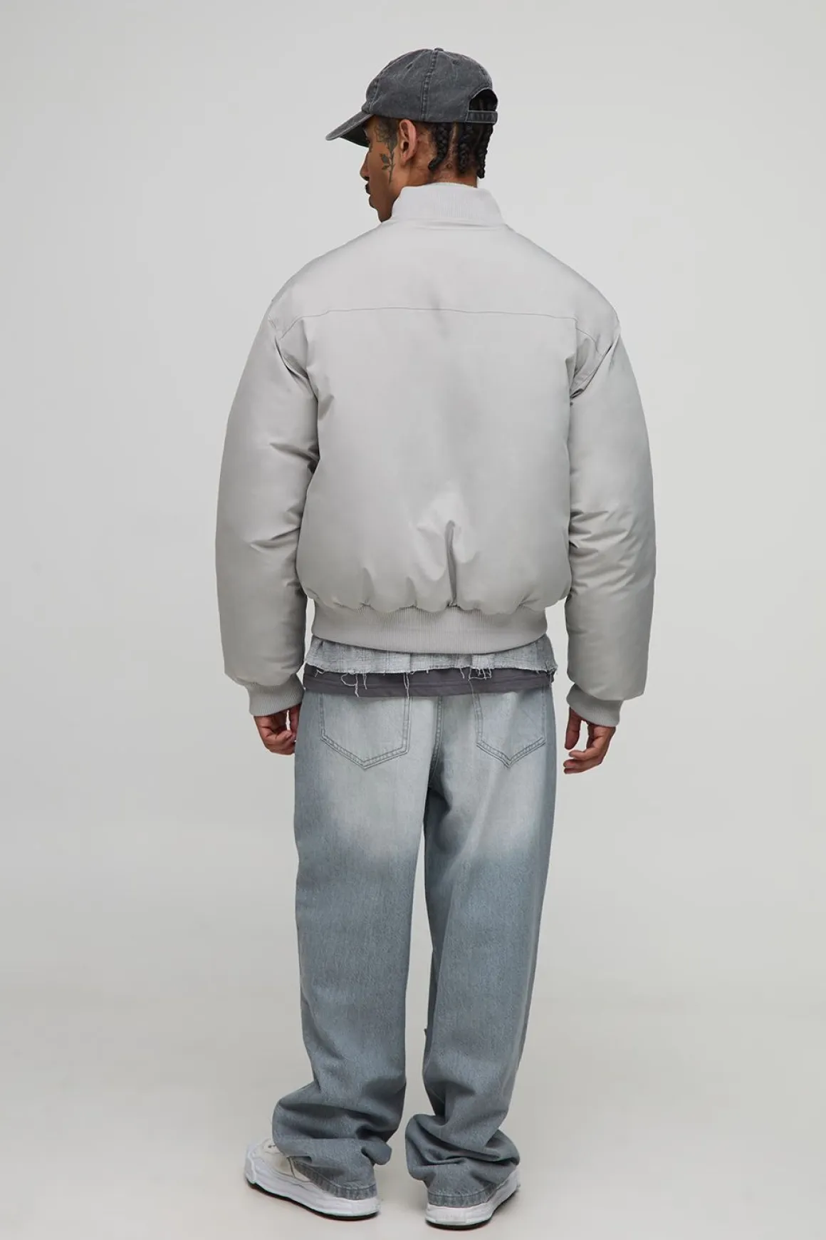 Veste bomber en nylon peached avec détails de couture surdimensionnés