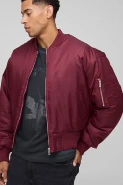 boohooMAN Veste bomber en nylon surdimensionnée, coupe boxy, ourlet incurvé<Homme Manteaux Et Vestes
