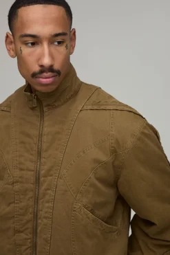 Veste Bomber En Sergé Lavé À Panneaux Contrastés