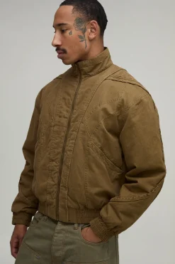 Veste Bomber En Sergé Lavé À Panneaux Contrastés