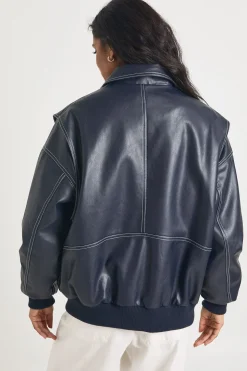 Veste Bomber en Synthétique avec Coutures Contrastées