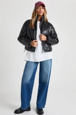 Veste bomber en synthétique à col cheminée